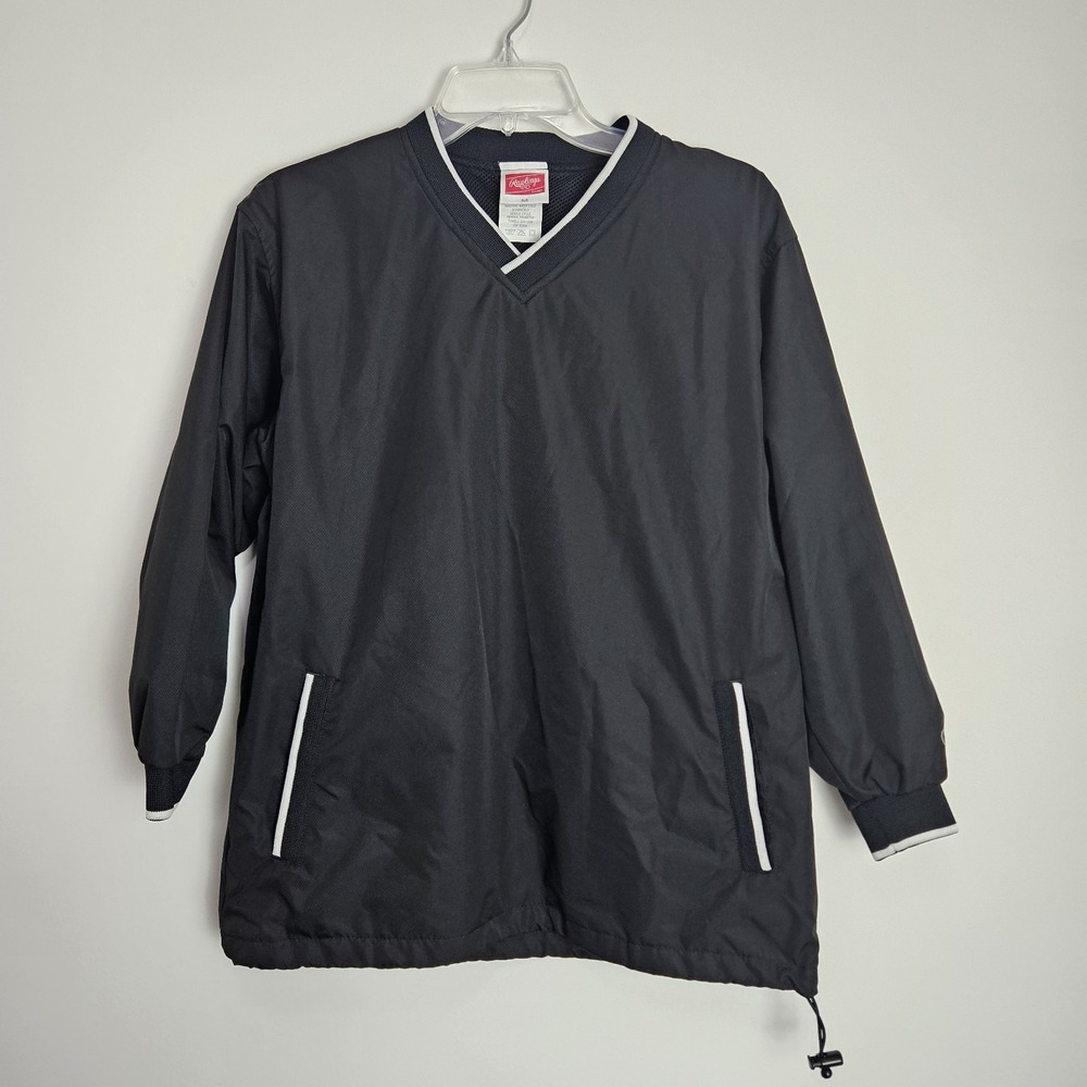 Rawlings Mens Sz M Pullover Windbreaker Jacket V‎ Neck Athletic Baseball Black